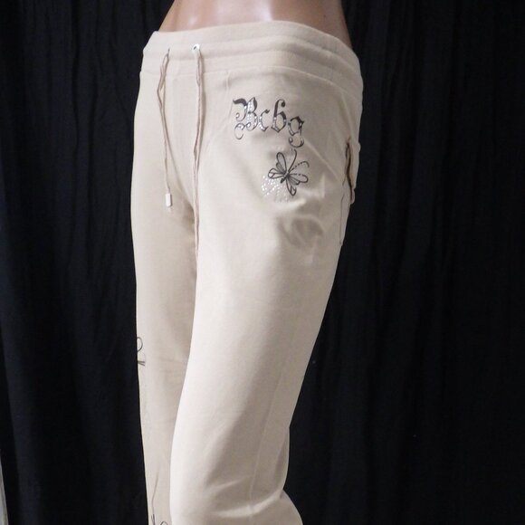 NWT BCBG sz SM LG XL 95% cotton BEIGE & BROWN STUDDED 2 PIECE TRACKSUIT - Picture 6 of 14